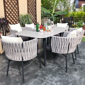 Stone Light Gray Patio Dining Set, Quadratisch, Stuhl, UV-beständig, 5-teilig, mit Tisch, Hellgrau, 35,4"L x 35,4"B x 28,7"H, Tisch & 4 Stühle