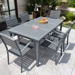 Trendy Aluminium Metall Outdoor Armlehnenstuhl mit stapelbarem grauem Gestell, 2 Stühle, 2-teiliges Set, 22"L x 21"B x 35"H