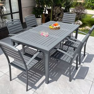Trendy Aluminium Metall Outdoor Armlehnenstuhl mit stapelbarem grauem Gestell, 2 Stühle, 2-teiliges Set, 22"L x 21"B x 35"H