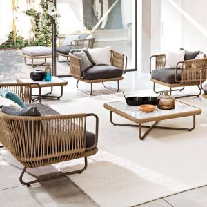 Weißes Sofa mit Schaumstoff-Polsterung für 3 Personen, UV-beständig, trendiger Stil, inklusive Kissen, 1 Stück, 3-Sitzer Sofa