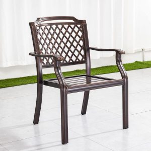 Gunmetal Iron Patio Arm Chair, stapelbar, minimalistischer Stil, 1 Stuhl, 61 cm L x 61 cm B x 94 cm H