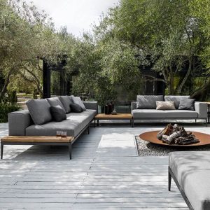 Dunkelgraue Legierung Modulares Sofa mit Kissen für 1, UV-beständiges trendiges Design, Mittelposition Sessel