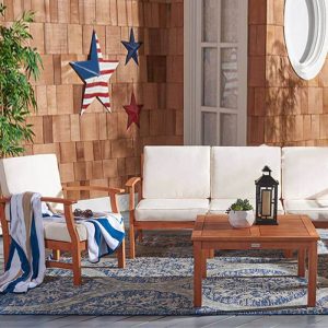 Tropischer Stil Outdoor-Sofa-Kombination wasserdicht Massivholz für Courtyard - Loveseat