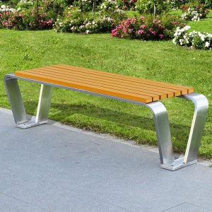 Zeitgenössische Metall-Picknickbank mit Sitzfläche in Naturfarbe, natürliche Oberfläche, 63"L x 17"B x 18"H