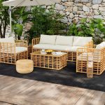 Tropisches Mikrofaser-Doppelsitzsofa für 2 Personen in Butterfarbenem Rahmen - 5-teiliges Set (2 Stühle & Loveseat & 3-Sitzer Sofa & Couchtisch)