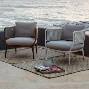 Kakao wiederverwendetes Holz 1 Tisch 3-teiliges Patio-Sofa Konversationsset mit grauem 100% Baumwollstuhl, 3-teiliges Set (2 Stühle & 1 Couchtisch), Schwarz/ Natur