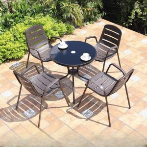 Outdoor-Esstisch mit Polymer-Verbundsitz, flammhemmend, Mitternachtsschwarz, 5-teilig, Stuhl, einfacher Stil, Tisch, 27,6"L x 27,6"B x 28,3"H, Tisch & 4 Stühle