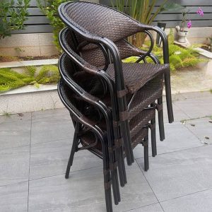 Natürliche Farbe Outdoor-Esstischgarnitur mit Legierungsrahmen, 7-teiliges Set, wetterfeste Stühle, einfacher Stil und Tisch, Champagner, 86,6"L x 35,4"B x 29,5"H, Tisch & 6 Stühle