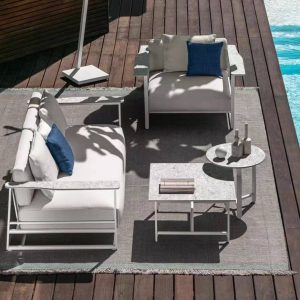 Weißer Edelstahl-Loveseat mit Kissen für 2 Personen, UV-beständiges trendiges Kissen, Loveseat, Creme