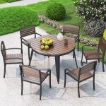 Einfacher runder Kakaofarbener Patio-Esstisch mit Stahlrahmen, 39,4"L x 39,4"B x 29,5"H, nur Tisch