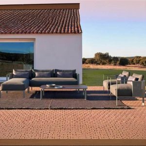 Trendiges grünes UV-beständiges Metallsofa für 3 Personen mit Kissen und Polster, 3-Sitzer Sofa