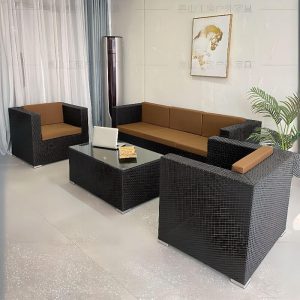 Transparentes Vitreous Patio Sofa Sitzgarnitur Burgunder 100% Baumwolle 3-teilig mit Kakao bezogenem Rücken, 3-teiliges Set (2 Loveseats & Couchtisch)