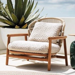 Wasserdichtes Sofa in Holzoptik für 1 Person mit trendigem Sitzkissen - 1 Stück, Aluminium, Einzel-Akzentstuhl, hohe Rückenlehne