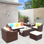 Glasklar wasserfestes Outdoor-Sofa-Sitzset mit orangem Kissen und Canvas-Loveseat, 4-teiliges Set, 4-teiliges Set(2 Stühle & 1 Loveseat& 1 Couchtisch)