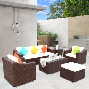 Glasklar wasserfestes Outdoor-Sofa-Sitzset mit orangem Kissen und Canvas-Loveseat, 4-teiliges Set, 4-teiliges Set(2 Stühle & 1 Loveseat& 1 Couchtisch)