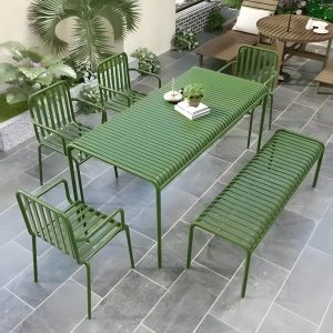 Metall Grün Zeitgenössischer Kaffeetisch Wasserdichter Terrassentisch - 70,9"L x 31,5"B x 29,5"H Nur Tisch