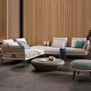 Patio Sofa Sitzgruppe, 2-teiliges Set, Grauer Tisch, Textilbezug, 3-teiliges Set (2 Stühle & 1 Couchtisch)