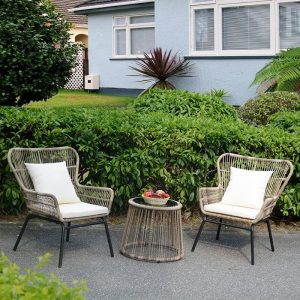 3-teiliges Set Modernes Rattangeflochtenes Courtyard Sofa Kombination mit Glastisch - 3-teiliges Set(2 Stühle & 1 Couchtisch)