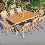 9-teiliges Set unfertiges Farb-Patio-Essset mit Tisch aus Holzwerkstoff, rechteckige Form, Stuhlset, UV-beständig, inklusive Tisch, 70,9"L x 35,4"B x 29,9"H, Tisch & 8 Stühle