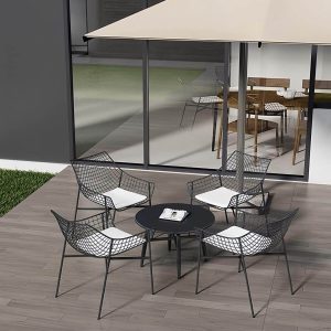 Industrieller Stil WeCourtyard Sofa-Set Metall mit Rundem Couchtisch - 5-teiliges Set (4 Stühle & 1 Couchtisch) Schwarz