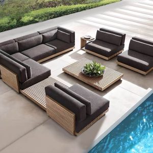 Textilbezogenes modulares Polstergarnitur-Set für die Terrasse mit Eckcouchtisch, 4-teiliges Set (2 Einzel- & 2 Einzelecken)