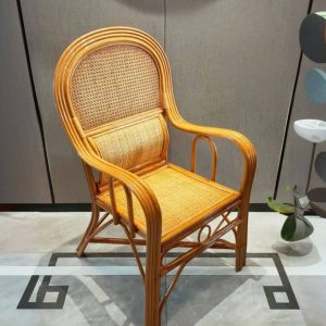Gelber Rattan-Außenarmstuhl, lässiger Stil, 1 Stuhl, gelb