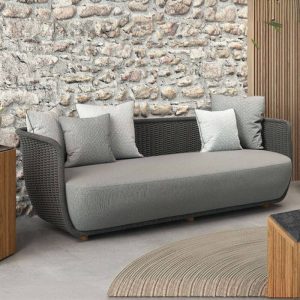 Hellgraues Sofa mit Schaumstofffüllung, für 3 Personen, Kissen, UV-beständig, trendiger Stil mit Kissen, 3-Sitzer Sofa