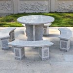 Hellgrauer Steinquadratischer Patio-Esstisch im einfachen Stil, nur Tisch