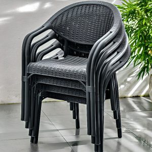 Outdoor-Esstischset mit Polymer-Verbundsitz, wetterfestes Midnight Black 5-teiliges Tisch- und Stuhlset, einfacher Stil, 63"L x 35"B x 29"H, Tisch & 4 Stühle