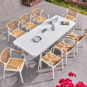 Patio Esszimmer-Set, Weißer Metalltisch, UV-beständig, 5-teilig, Rechteckig mit Stuhl, 59"L x 35"B x 29"H, Tisch & 4 Stühle