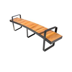 Lässige, feuchtigkeitsbeständige Parkbank mit Sepia/Naturholz-Sitz und Metallrahmen - 59"L x 16"B x 17"H