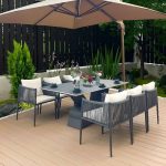 Skandinavischer Edelstahl-Patio-Armlehnenstuhl mit Taubengrauem Bezug, 20"L x 22"B x 31.5"H