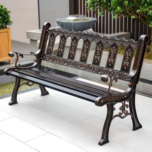 Bohemian Antique Brass Alloy Patio Bank mit gebogenem Sitz und Rücken, wasserdicht, 59"L x 23"B x 35"H