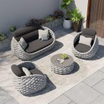 Loveseat mit Schaumstofffüllung, schwarzem Rahmen, Kissen für 2 Personen, UV-beständiger trendiger Stil, inklusive Kissen, 2-Sitzer Sofa
