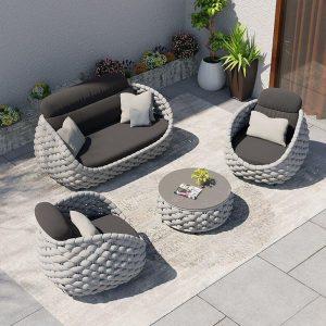 Loveseat mit Schaumstofffüllung, schwarzem Rahmen, Kissen für 2 Personen, UV-beständiger trendiger Stil, inklusive Kissen, 2-Sitzer Sofa