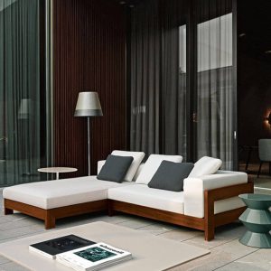 Trendiges Teak-Sofa für 3 Personen - Wasserdicht mit braunem Rahmen, Kissen und Polster, Ecksofa