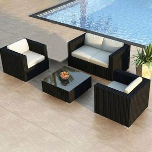 Moderne braune/schwarze Rattangeflochtene WeCourtyard Sofa Kombination, 4-teiliges Set - 4-teiliges Set (2 Stühle & Loveseat & Beistelltisch)