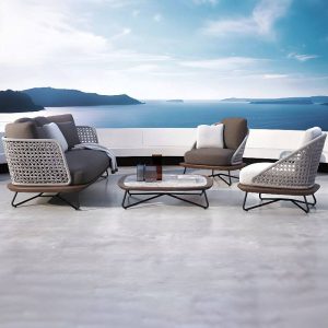 Tropical Ink Metal Deep Seating Loveseat Midnight Black Canvas Doppelsitz-Sofa, 2-Sitzer Sofa