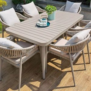 Elfenbein Terrassen-Esstischgarnitur mit Metall-Tischplatte, rechteckige Form, Stuhlset, UV-beständig, 5-teilig, moderner einfacher Stil, 51"L x 31"B x 28"H, Tisch & 4 Stühle