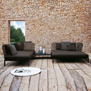 Loveseat mit abnehmbarem Kissen, modularer Design, Schaumstofffüllung, schwarzer Rahmen, Kissen für 2, UV-beständig, rechte Eck-Loveseats