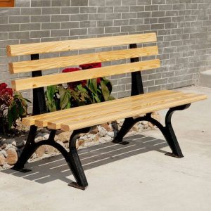Einfache unbehandelte Farb-Engineered-Holz-Parkbank mit Rückenlehne, natürliche Oberfläche, 47"L x 17"B x 33"H