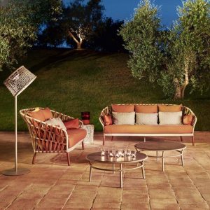 Zeitgenössisches Karamellfarbenes Metall-Sofa für 1 Person mit wasserfestem Kissen und Kissen, 1-Sitzer Sofa