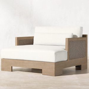 Weißes Sofa aus natürlichem Holz mit Kissen, UV-beständig für 1, moderner Stil und Polster, 1-Sitzer Sofa