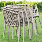Gepolsterter grauer Outdoor-Esstisch, rund, UV-geschützt, 5-teiliges Set, Stuhl & Tisch, Grau, 35,4"L x 35,4"B x 28,7"H, Tisch & 4 Stühle
