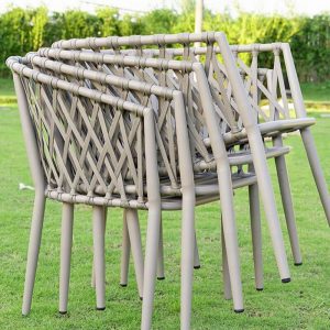 Gepolsterter grauer Outdoor-Esstisch, rund, UV-geschützt, 5-teiliges Set, Stuhl & Tisch, Grau, 35,4"L x 35,4"B x 28,7"H, Tisch & 4 Stühle
