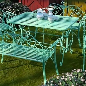 Boho Olive Green Iron Patio Dining Table mit UV-beständiger Haltbarkeit, 39"L x 24"B x 26"H, ohne Stühle