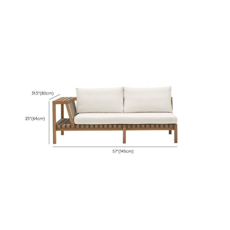 Dimension of Ash Wood Loveseat with Storage, Removable Cushion, Modular Design, White Upholstery, for 2, UV Resistant, Right Corner Loveseats