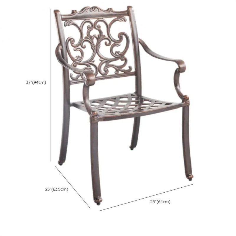 Dimension of Gunmetal Iron Patio Arm Chair, Stackable, Minimalist Style, 1 Chair, 25"L x 25"W x 37"H