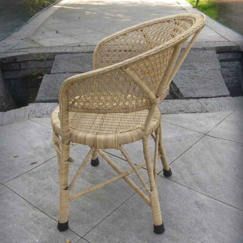 Minimalist Wood Color Rattan Woven Outdoor Arm Chair with Back and Legs, 1 Chair, 21"L x 19"W x 34"H