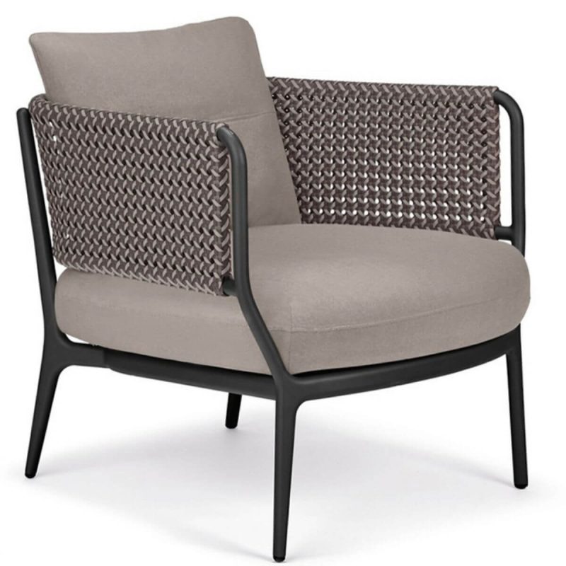 Kakao wiederverwendetes Holz 1 Tisch 3-teiliges Patio-Sofa Konversationsset mit grauem 100% Baumwollstuhl, 3-teiliges Set (2 Stühle & 1 Couchtisch), Schwarz/ Natur